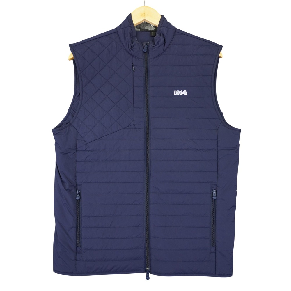 Greyson Quilted Golf Puffer Vest Mens Medium Navy Blue 1914 Logo Full Zip Hybrid
